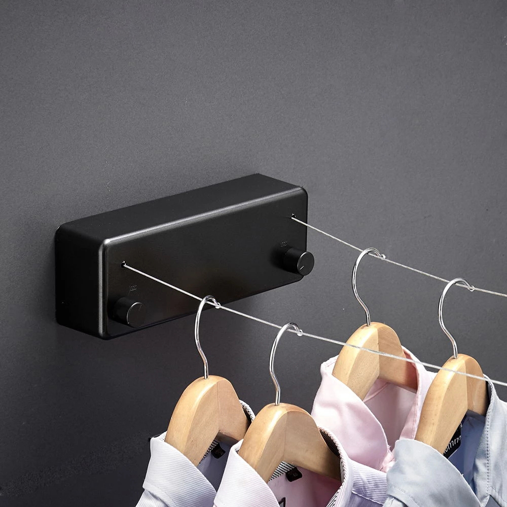 Retractable Clothesline Indoors Laundry Line with Adjustable Stainless Steel Double Rope Wall Mounted Space-Saver Drying Line