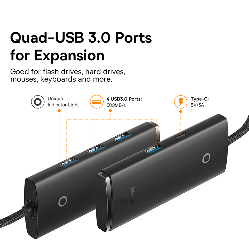 Baseus Usb Hub 4 In 1 Usb C Hub Usb Type C Naar Multi Usb 3.0 Adapter Voor Macbook Pro air Huawei Mate 30 USB-C 3.0 Splitter