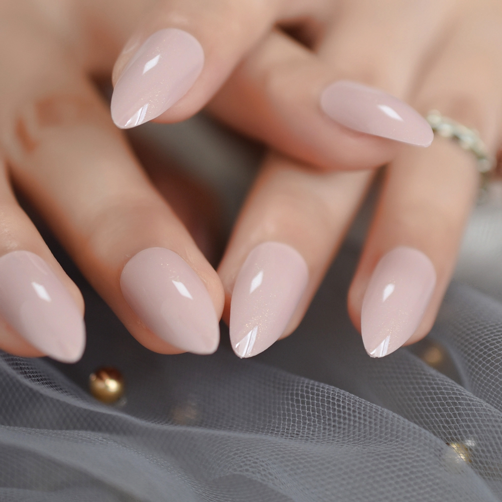 Marbling False Nails Grey Stiletto Shiny Marble Nail Art Tips Medium Size Pointed Sharp Nails 24 Count: L5259