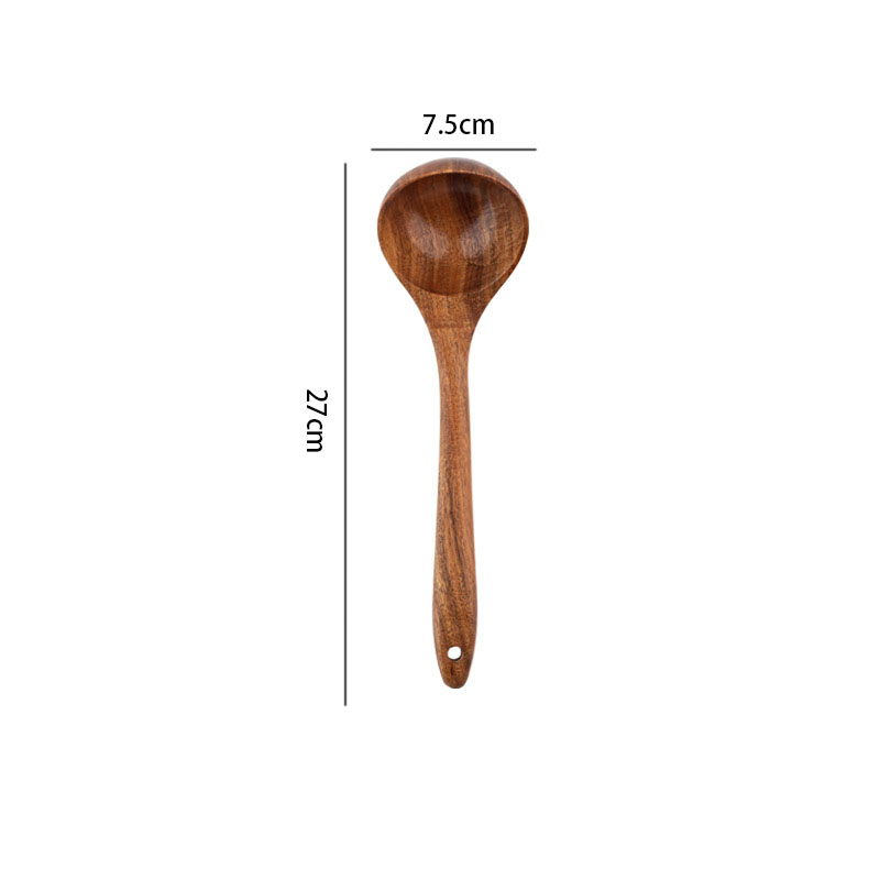 Teak Houten Pollepel Lepel Keuken Opscheplepel Met Achterhaken Non-stick Houten Soeplepel Voor Koken Serveren En Roeren: Default Title