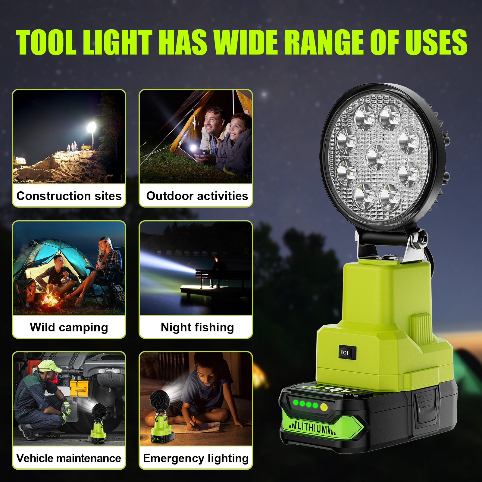 Sladdlös led-arbetslampa för ryobi 18v litiumbatteri  p107 p108 ficklampor sökarljus spotlight campinglampa