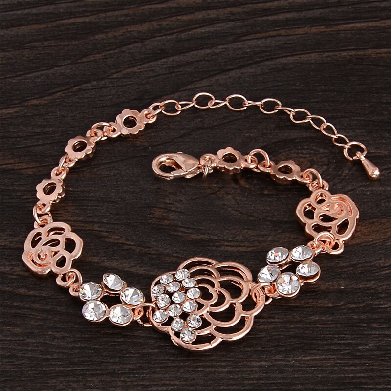 SHUANGR 1pc Rose Goud Kleur Wit Kristallen Vonken Hollow Chain Link Bangle Armband 7 ontwerpen TH358-TH364