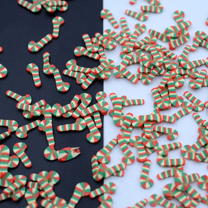 20g/Lot Polymer Clay Christmas Deer Tree Ginger Bread Man Cane Sprinkles Lovely Confetti for Crafts Making, DIY: 100g 10mm green cane