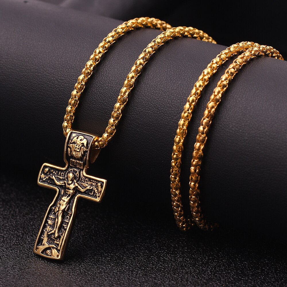 Vintage Kruis Jesus Ketting Rvs Hanger Katholieke Religieuze Cross Gold Hip-Hop Sieraden Mannen Hanger Ketting