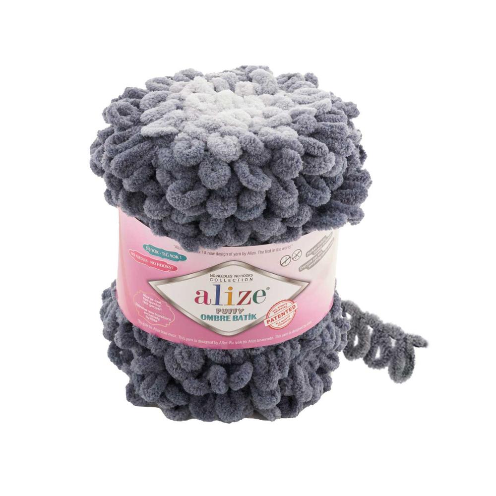 Finger Knitting Yarn - Easy Knitting - NO SKEWERS - NO NEEDLES - BIG - 55 Meters(600gr) - 11 Color - Alize Puffy Ombre Tie Dye-DIY