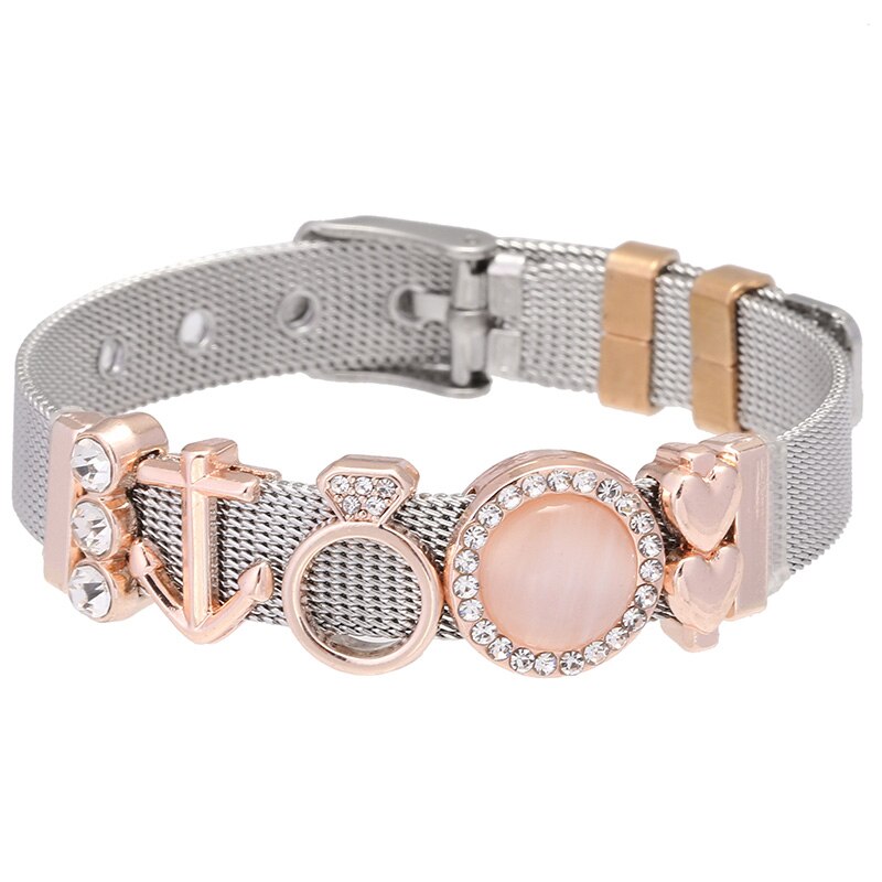 de joyería de acero inoxidable Keeper Mesh Bracelet Set con corazón Arco Iris unicornio finos dijes pulseras como para mujer