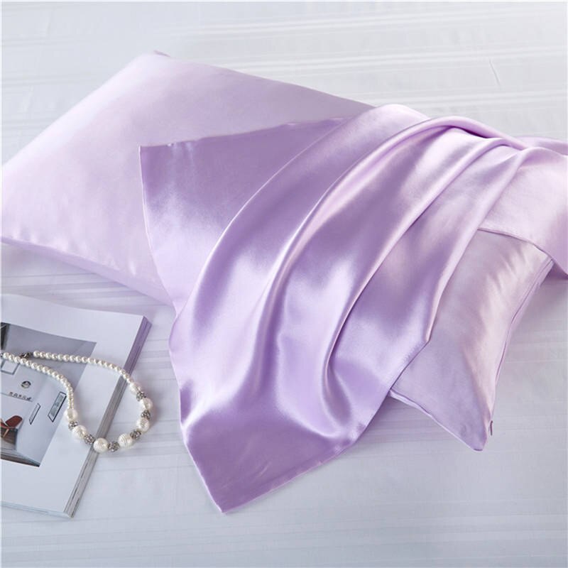 16 momme 100%  naturlig mulberry silke pudebetræk lynlås pudebetræk ægte silke pudebetræk satin til hjemmesengetøj 51*76cm: Lys lilla