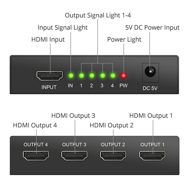 Full HD HDMI Splitter Amplifier Repeater 1080P 4K 4 Port Hub 3D 1 in 4 Out 1X4 US Plug