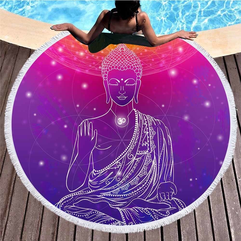 Buddha statue runde badehåndklæder simpelt maleri til voksne mikrofiber badehåndklæde gobelin yogamåtte serviette de bain: Farve 02