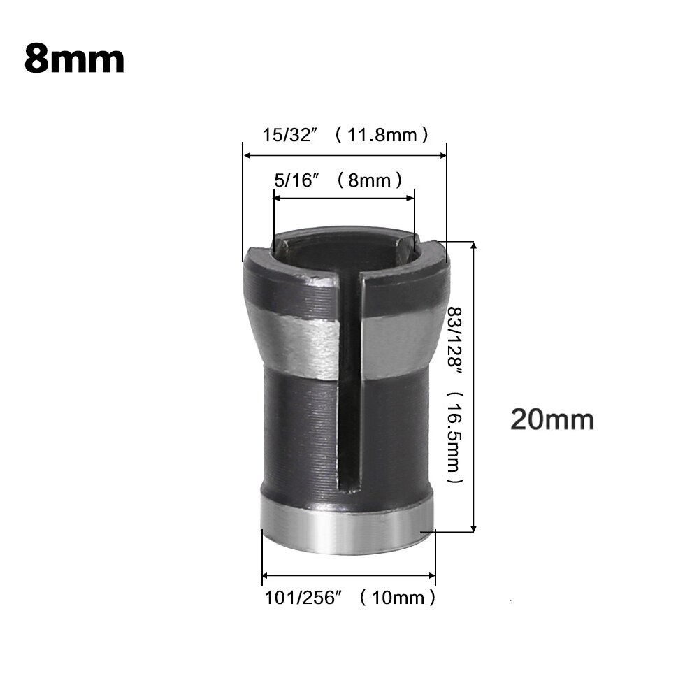 6/6.35/8mm spændepatronfræser bitklemme router adapter hss split converter værktøj til træbearbejdningsgraveringsværktøj: 8mm