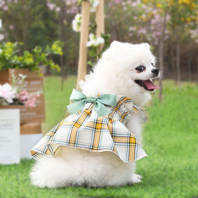 Summer Plaid Dog Clothes Big Bow Princess Dress Pl... Grandado Summer Plaid Dog Clothes Big Bow Princess Dress Pl... Grandado