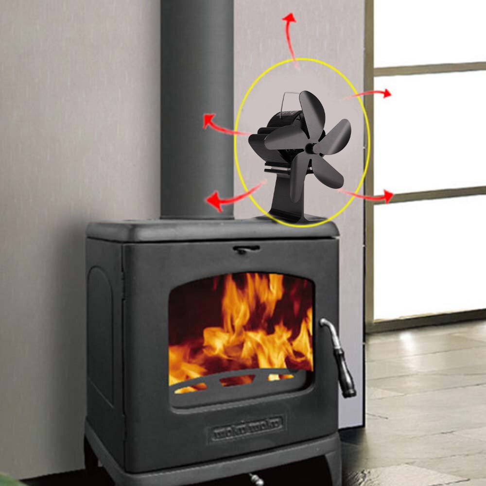 Fireplace Fan Stove Fan Heat Powered Fan Indoor Warmer 5 Blades Eco Friendly