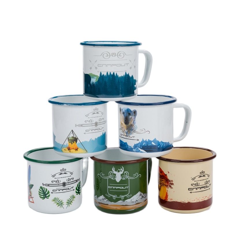 Taza de Camping esmaltada de 300ml, colorida, de Metal esmaltado para café, té y campamento, tazas para acampar, senderismo, mochilero, Picnics de pesca