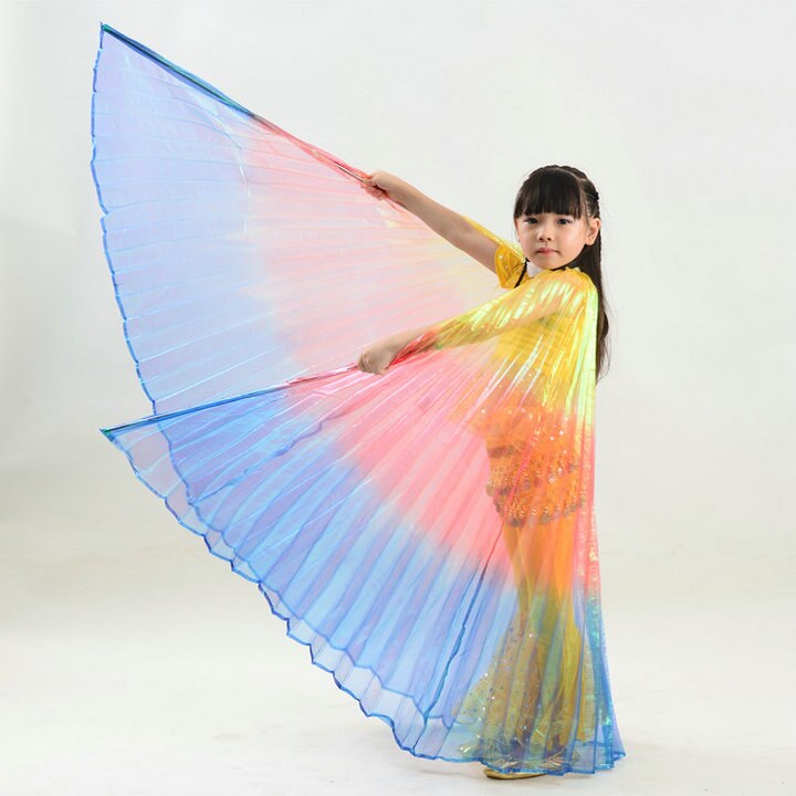 Leemiman Ailes de danse orientale pour femme - Costume de danse du ventre pour Halloween, carnaval, spectacle, ailes d'ange avec bâtons, Arc-en-ciel, Taille unique