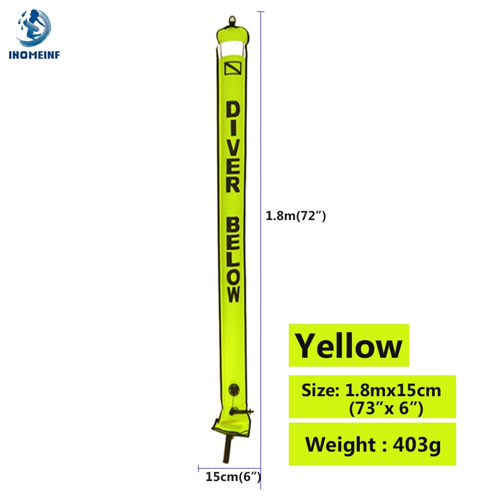 Oberflächenboje 1.5m 1.8m farbige tauchboje mit guter sichtbarkeit, aufblasbare sicherheitsboje für taucher, zubehör für tauchausrüstung: 1.8m 15cm gelb