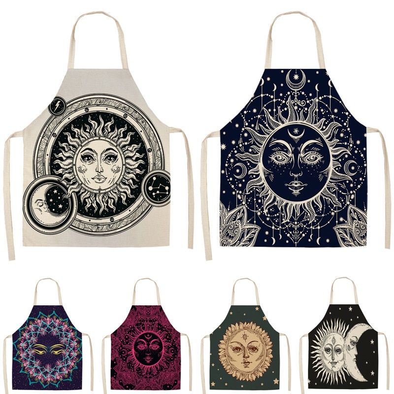 1Pcs Ramadan Pattern Cotton Linen Kitchen Aprons for Woman and Man Home Cooking Baking Shop Cleaning Accessory 53*65cm DD1001