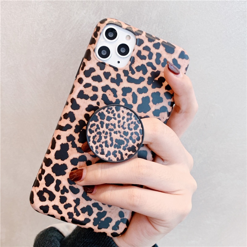 Luxury leopard Folding Stand Holder For Mobile Phone For iphone 11 pro XS Max Pad For Huawei For Samsung Grip Contraction capa