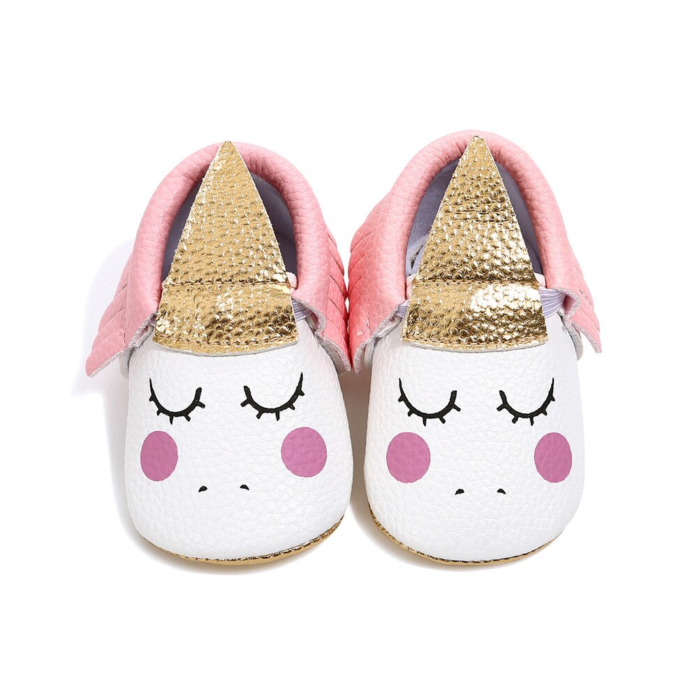Nyfødt baby pige søde krybbe sko enhjørning kvast sko skridsikker blød sål forløber: Lyserød / 0-6 måneder