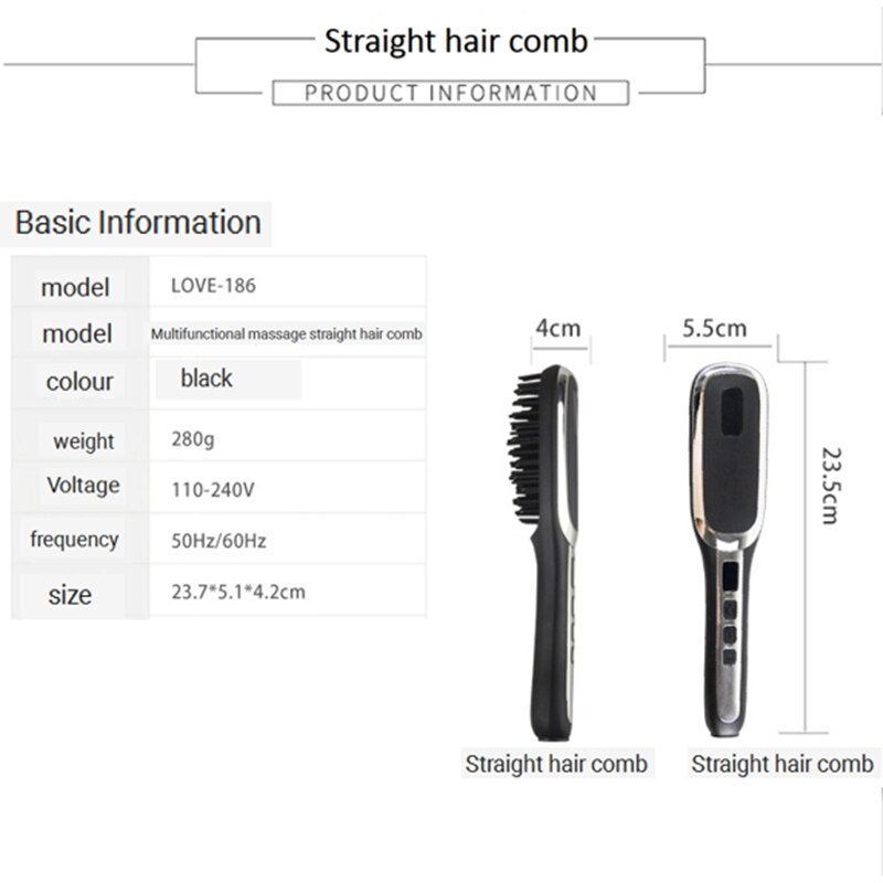 EU Plug Beard Straightener Men's Hair Brush Electric Heated Anti-Scaling Ceramic Comb Fast Frizzy Beards and Hair. Adjustable Te
