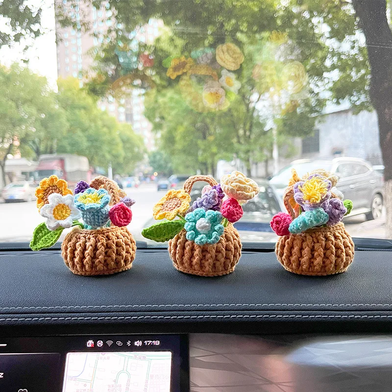 Auto Bloem Gehaakte Hangende Mand Creatieve Auto Spiegel Opknoping Accessoires Home Decor
