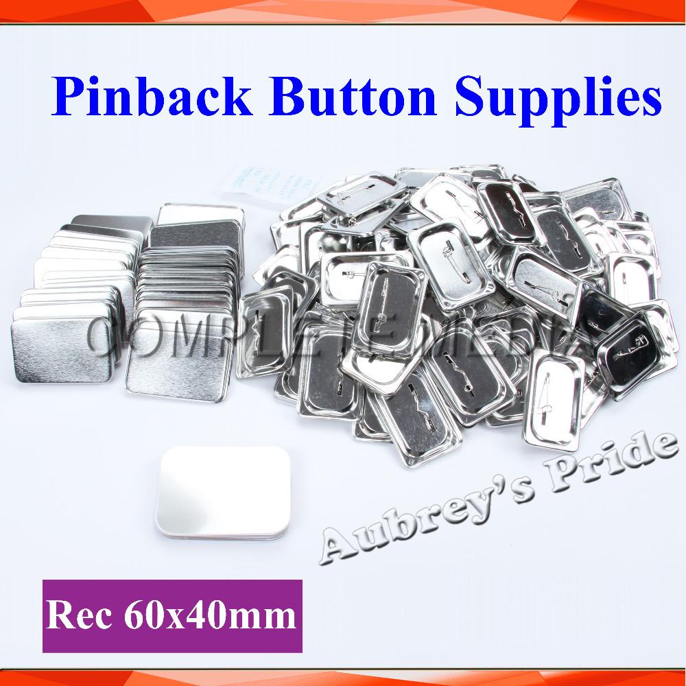 Rectangle 40x60mm 100 Sets Pin Back Metal Button Supply Materials for All Steel Badge Button Maker