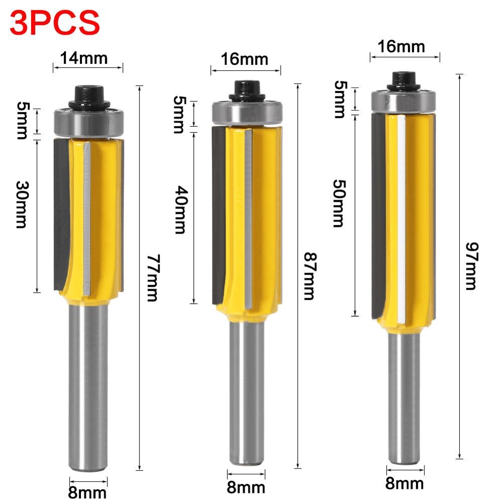 3pc 8mm Flush Trim bit Z4 Pattern Router Bit Top & Bottom Bearing Bits Milling Cutter For Wood Woodworking Cutters: 3PCS