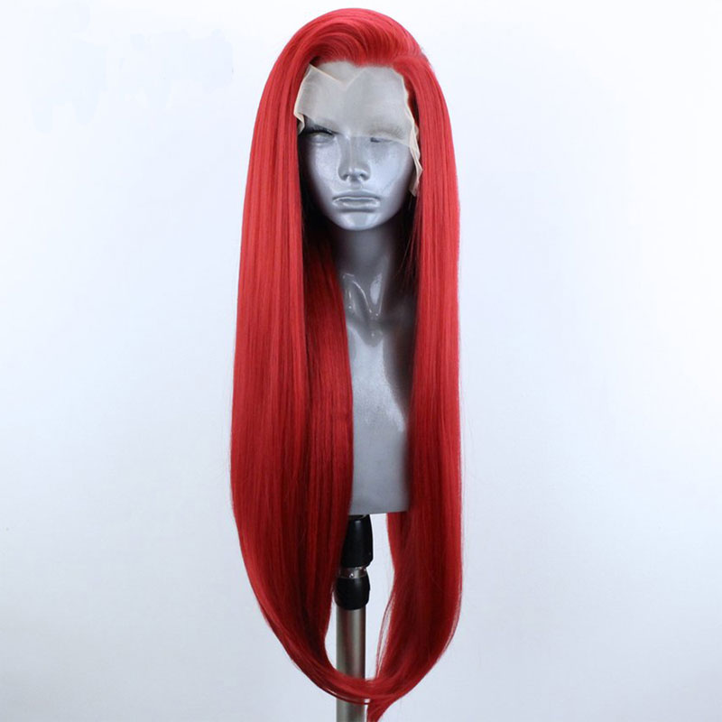 Bombshell Red Straight Hair Synthetic Lace Front Wig Natural Hairline Heat Resistant Fiber Hair Side Parting For Women Wigs