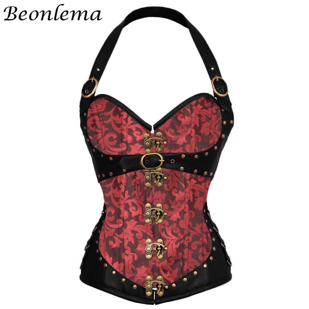Beonlema Steampunk Korsett rot gotisch Kleidung sexy Bustiers Braun Jahrgang Weiblichen Mieder Overbust Spitzen Korsage Partei Kostüm: verrotten / XXL