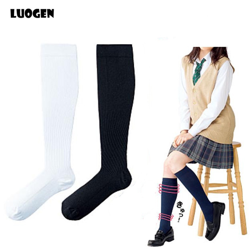 Leuke & Sexy Vrouwen Knie Hoge Sokken Japanse JK Schooluniform Fluwelen Lolita Meisje Stocking Black & White Prijs