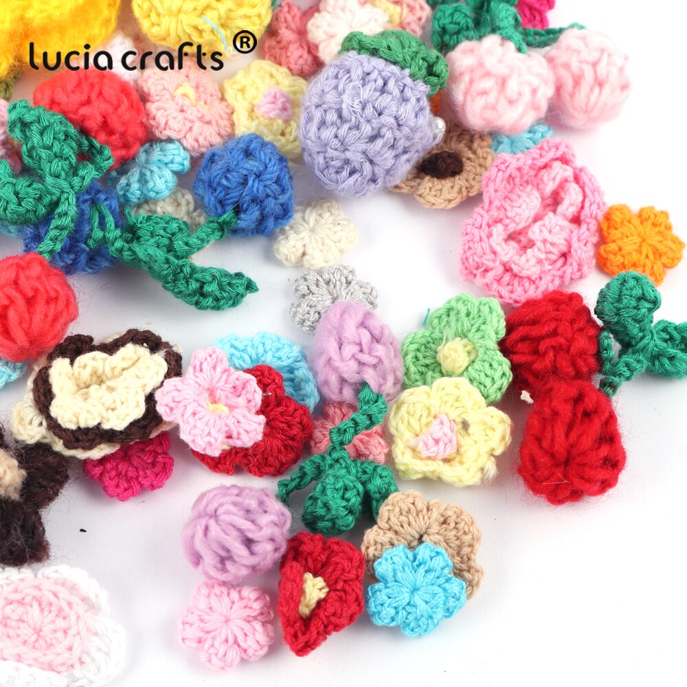 Lucia crafts 10pcs/lot Knitted Applique Sew-on Patch Flower Cotton Crochet Headwear Accessory B0541