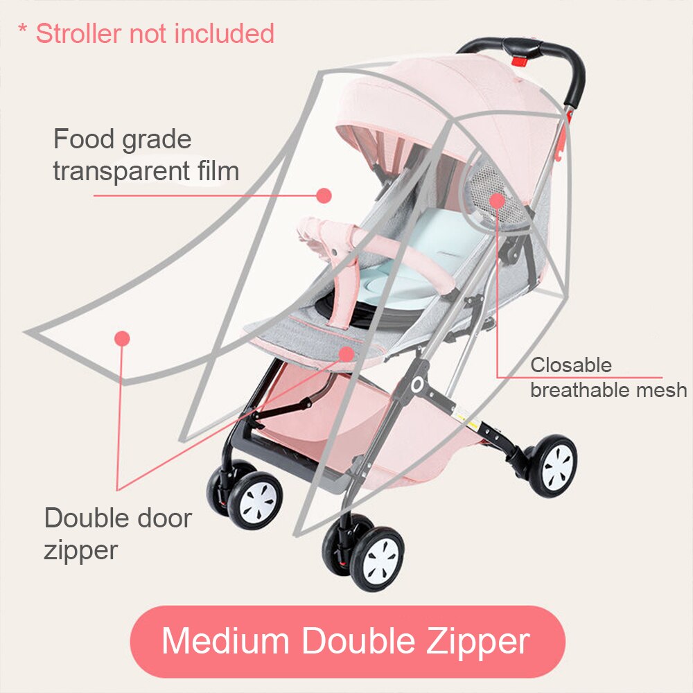 Baby Stroller Stroller Accessories Windshield Universal Strollers Rain Cover Pushchairs Raincoat Stroller Windscreen: Double zipper medium