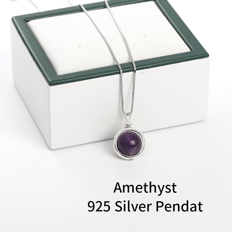 JD Neue Einfache Runde 925 Sterling Silber Farbe Lila Amethysten Natürliche Stein Anhänger für Halsketten Schmuck: Amethyst