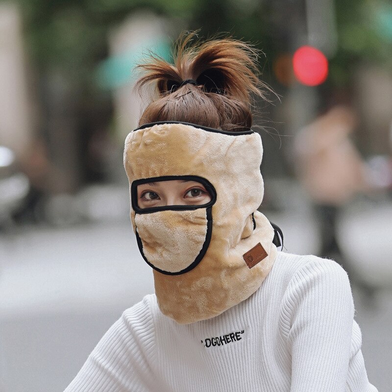 Masque d'hiver en flanelle, 3 en 1, protège le cou contre le froid, tout autour du cou, masque d'équitation pour hommes et femmes: Beige