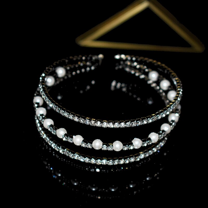 Crystal Parel Opening Armbanden Armbanden Voor Vrouwen Gold Verzilverd Stretching Armbanden Pulseras Mujer Sieraden: 15-black-3Row pearl