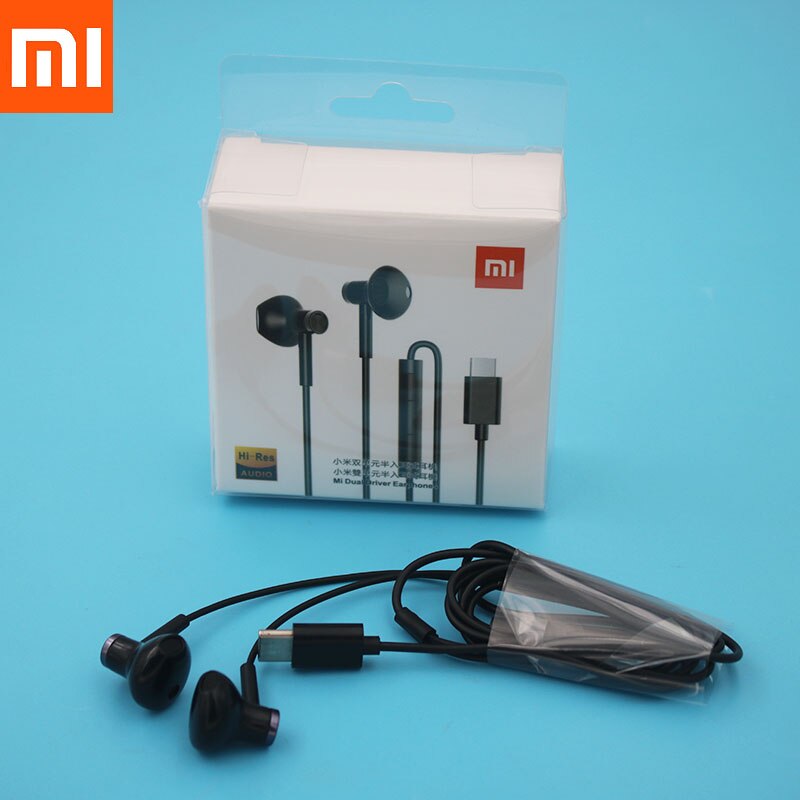 Xiaomi Hybrid DC Earphone Type-C Plug Half In-Ear USB Wired Control with Microphone BRE01JY Mi Dual Driver Earphone: Black earphone