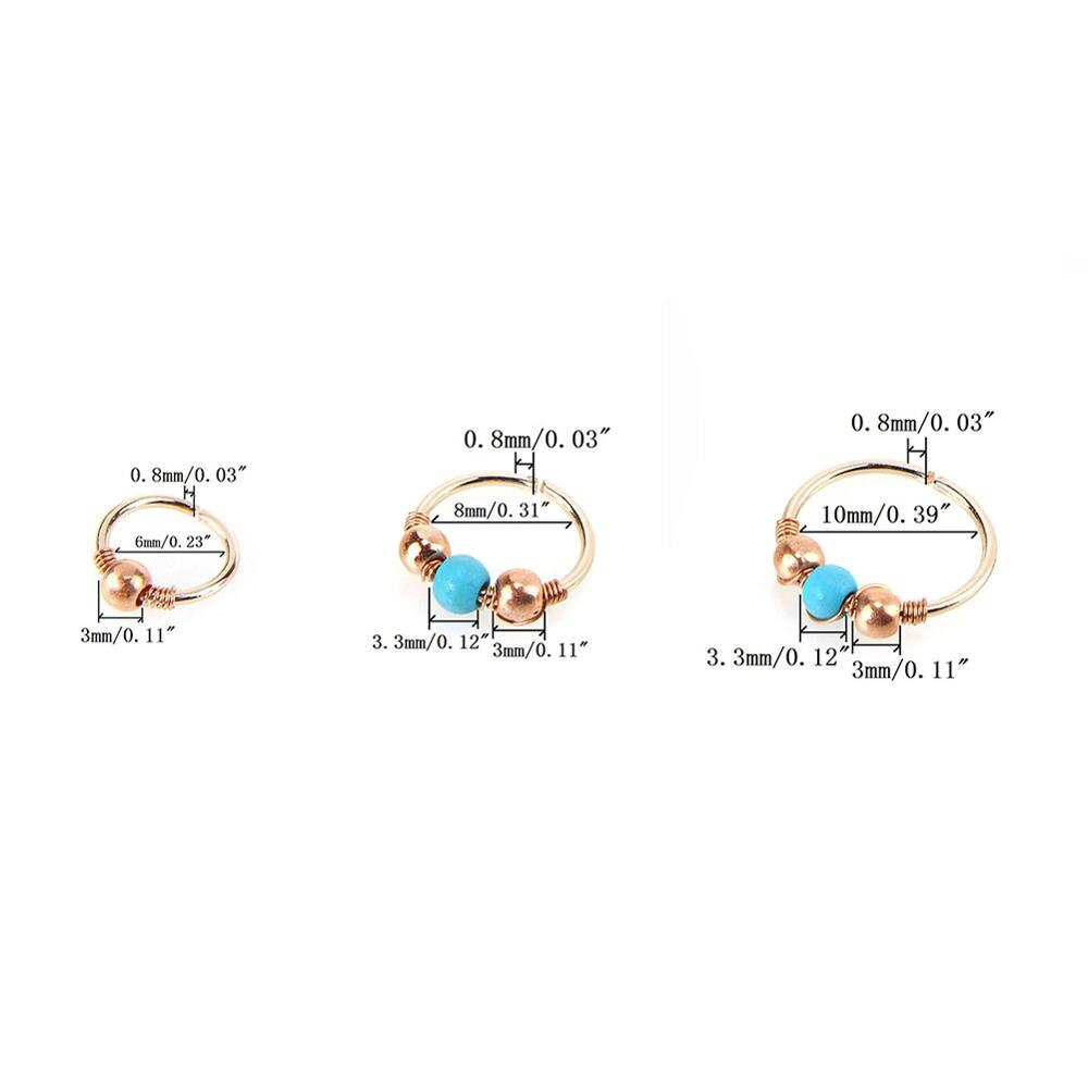 3 unids/set de cuentas redondas Retro Aro para la nariz argolla de fosa nasal cuerpo rosa oro plateado Piercing joyería 6mm/8mm/10mm: 3 Pcs Rose Gold