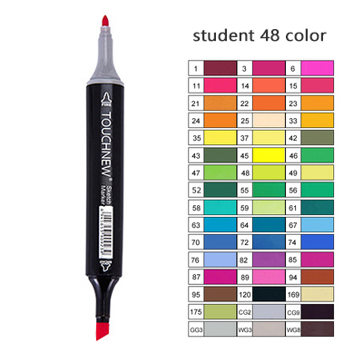 TOUCHNEW Artist Alcohol Markers Dual Tip Art Markers Twin Sketch Markers Pens Permanent Alcohol Based Markers with Case: student 48 black