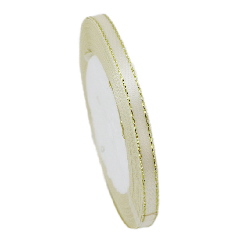 (25 yards/rol) beige gouden rand satijnen lint handgemaakte DIY cadeau kerstlinten (6/10/20/25/40 mm)