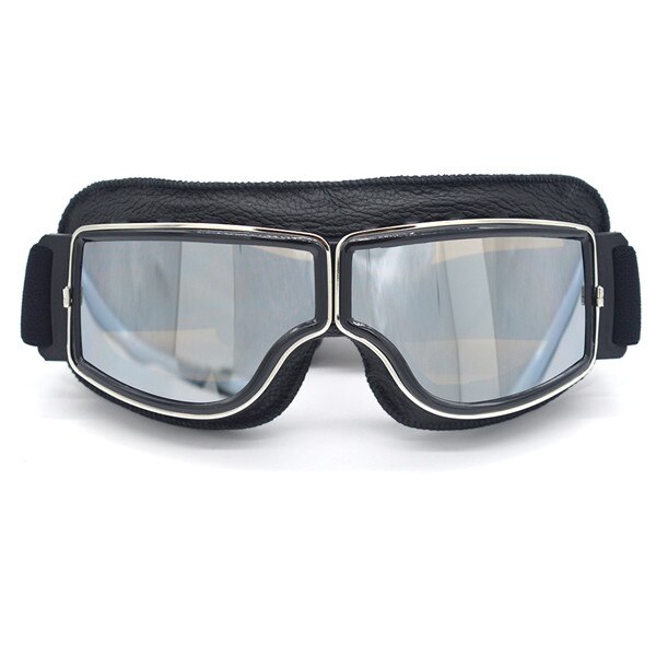 Mooreaxe Motorcycle Vintage Goggles Pilot Motorbike Scooter Biker Retro Glasses Jet Helmet Goggles For Harley Helmet: Chrome Silver Lens