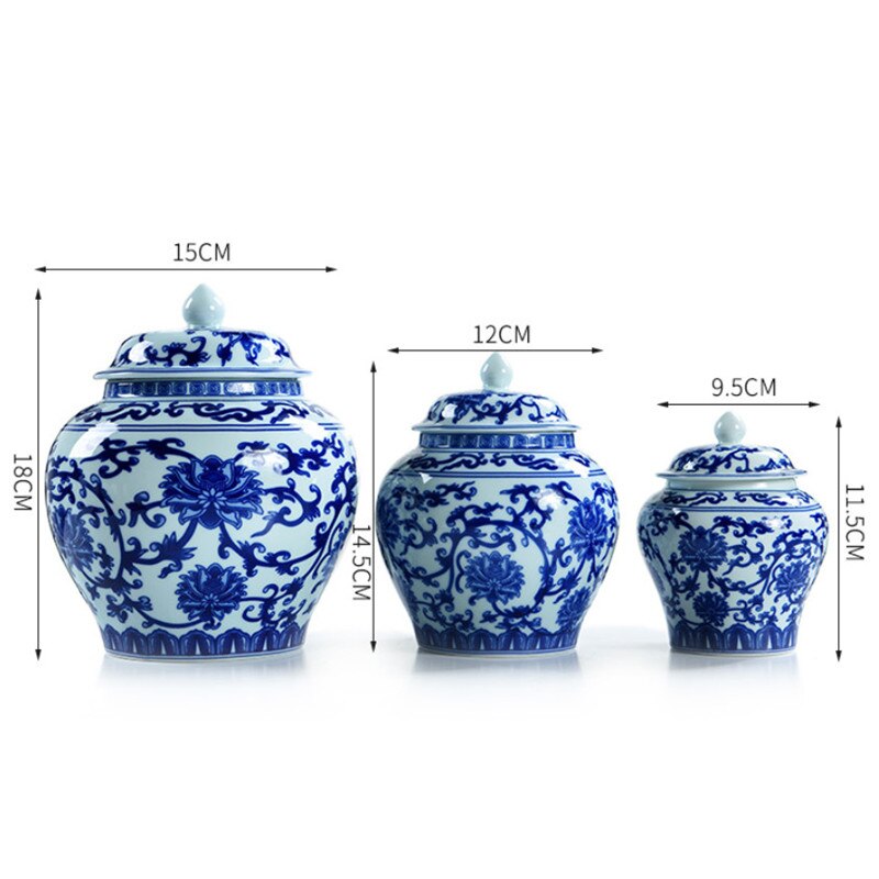 Blue and White Porcelain Tea Caddy Ceramic Simple Candy Coffee Storage Tank with Lid Large Sealed Cans Household Spice Jar
