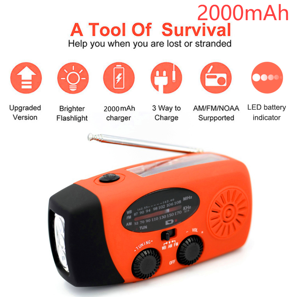 12000 mAh kleines tragbares Radio, Solarmodule, Notfallradio, Überleben mit Kurbel, wiederaufladbare Multifunktions-Taschenlampe, Powerbank: Rot
