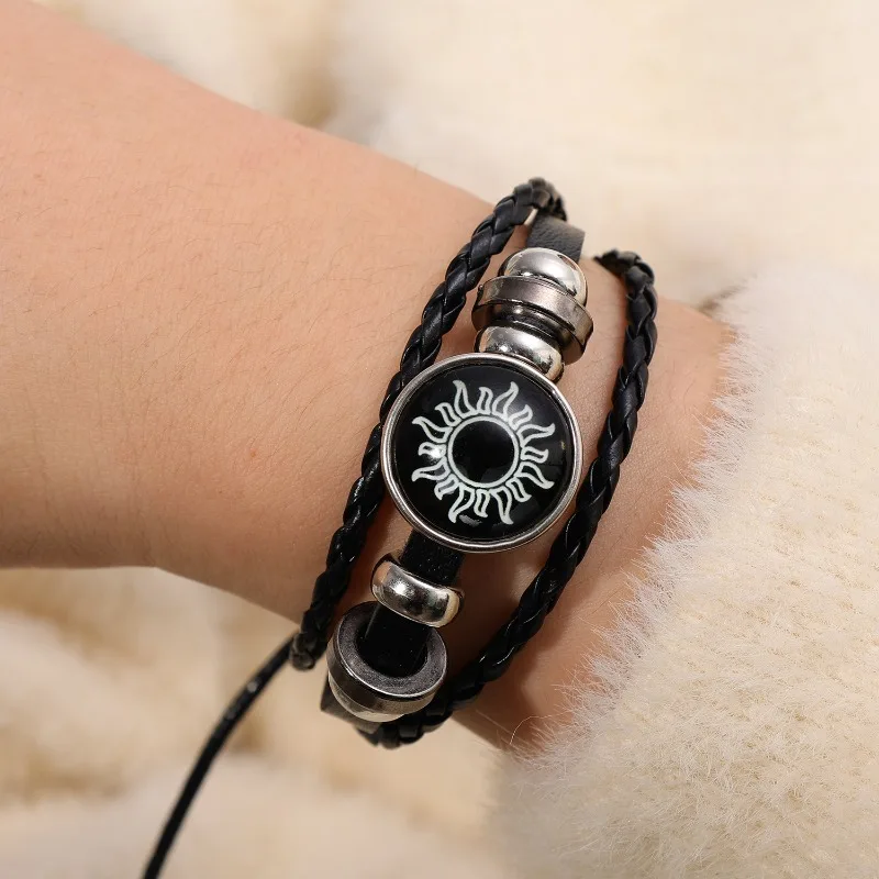2 pçs luminosa casal amizade pulseira sol e lua ajustável romântico preto trançado pulseiras moda criativa jóias presentes