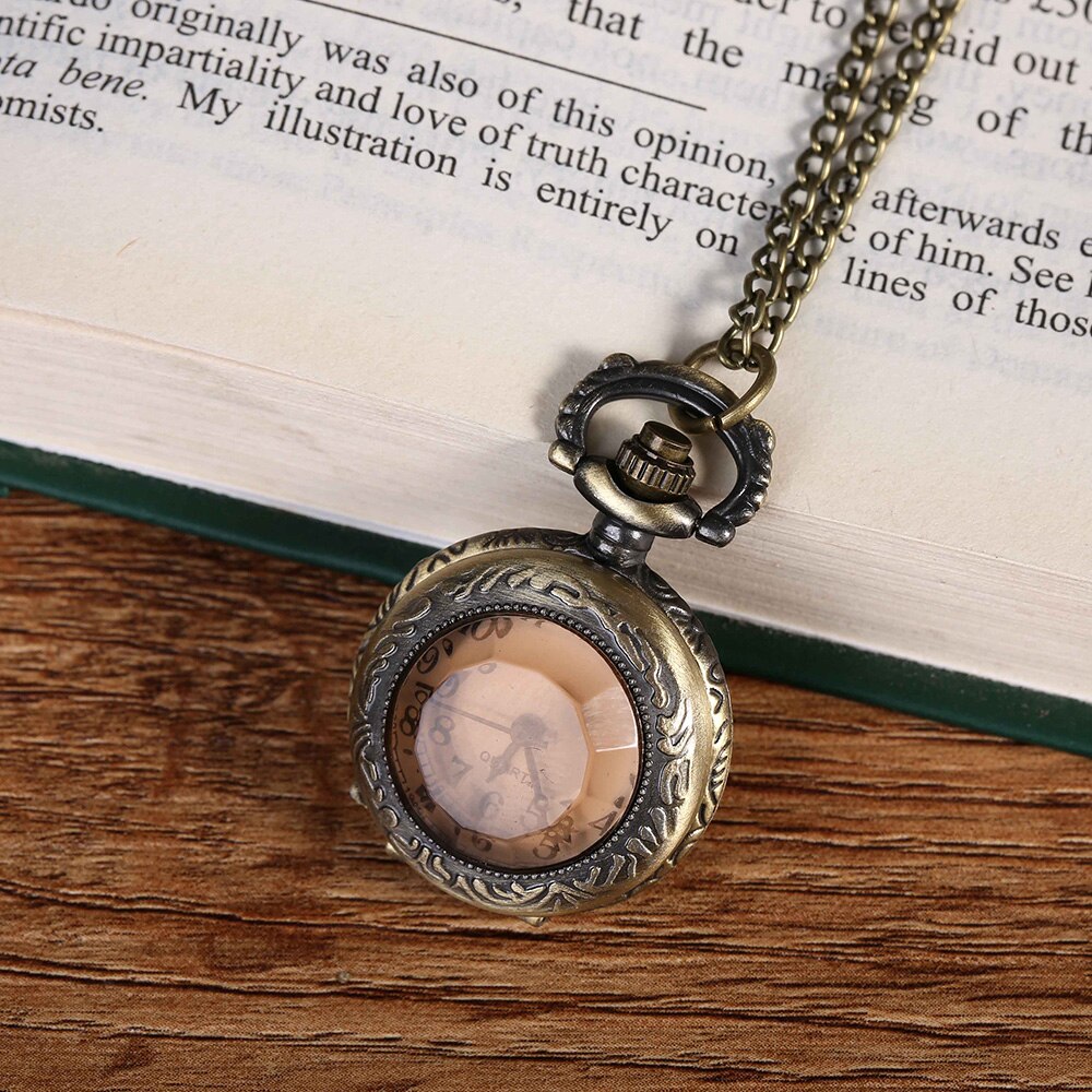 6046Retro brown open cover small pocket watch glass pocket watch ladies men's children's accessories