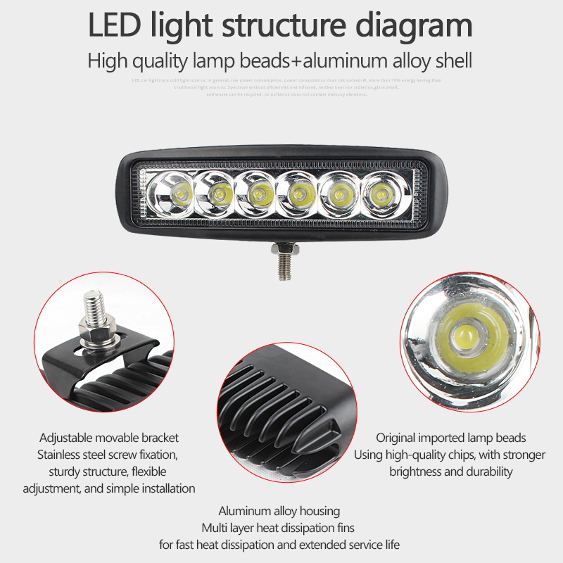 Auto Werklamp 18W 6 Led Drl Spotlight Hoge Heldere Waterdichte Auto Offroad Suv Truck Koplampen Rijden Lamp 12V 24V 6000K