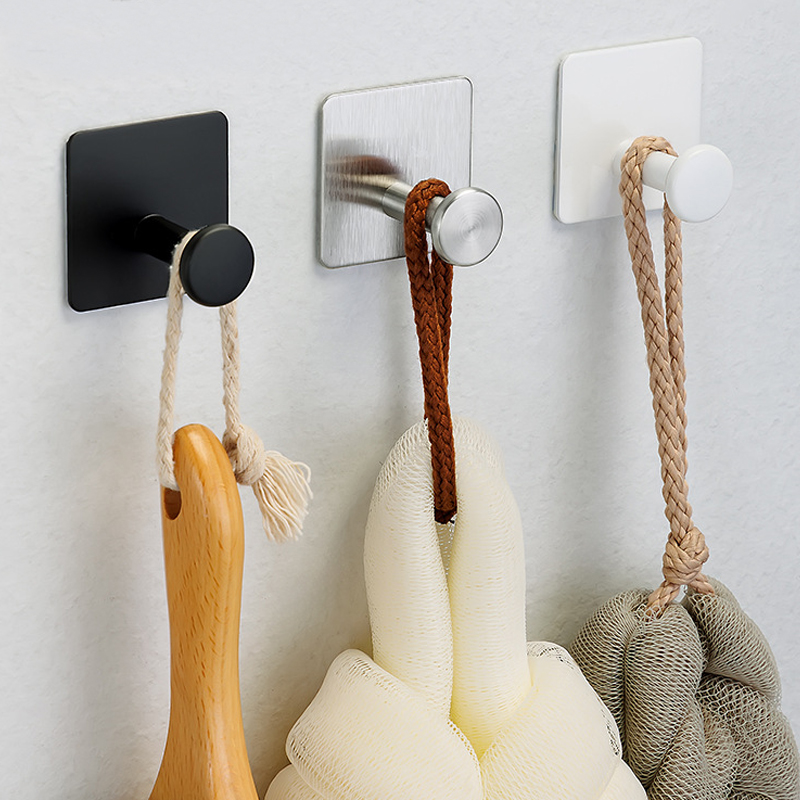 Väggmonterad klädhängare, självhäftande klädkrokar, dörrkrokar i rostfritt stål för att hänga hatthanddukar och kläder, rund krok