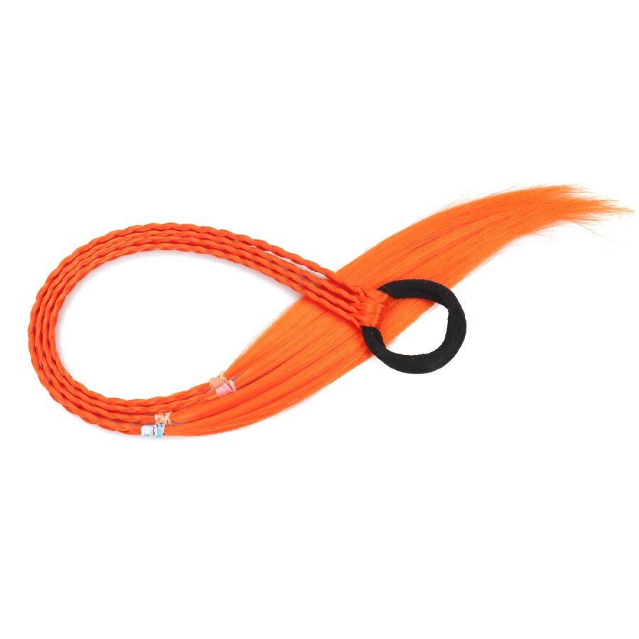 Rubber Bands With Pigtails Rainbow Color Overhead Tail Kanekalon Box Braids Ponytail Hair Extensions With Elastic Band For Girls: Q37-4-Orange