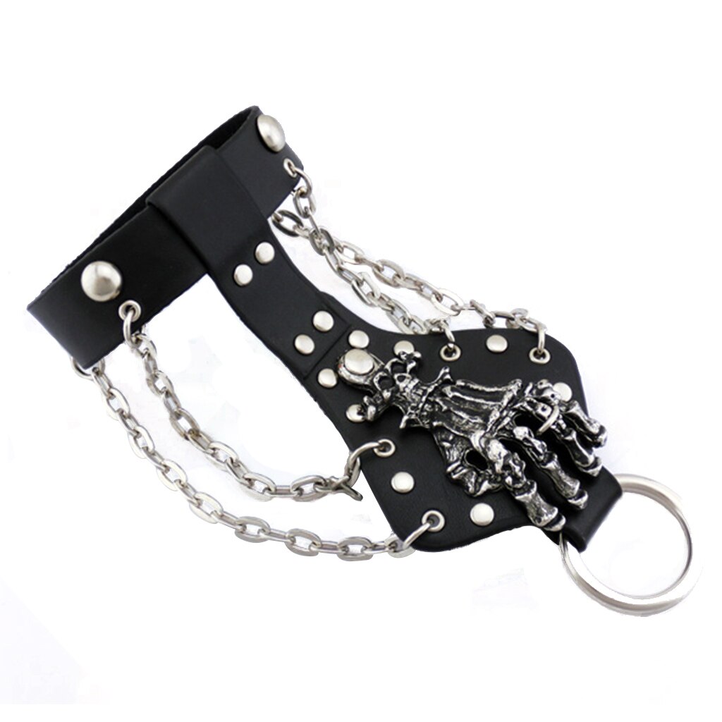 Uomo Donna Unisex Punk Rock In Pelle Nera Del Cranio Del Braccialetto A Catena