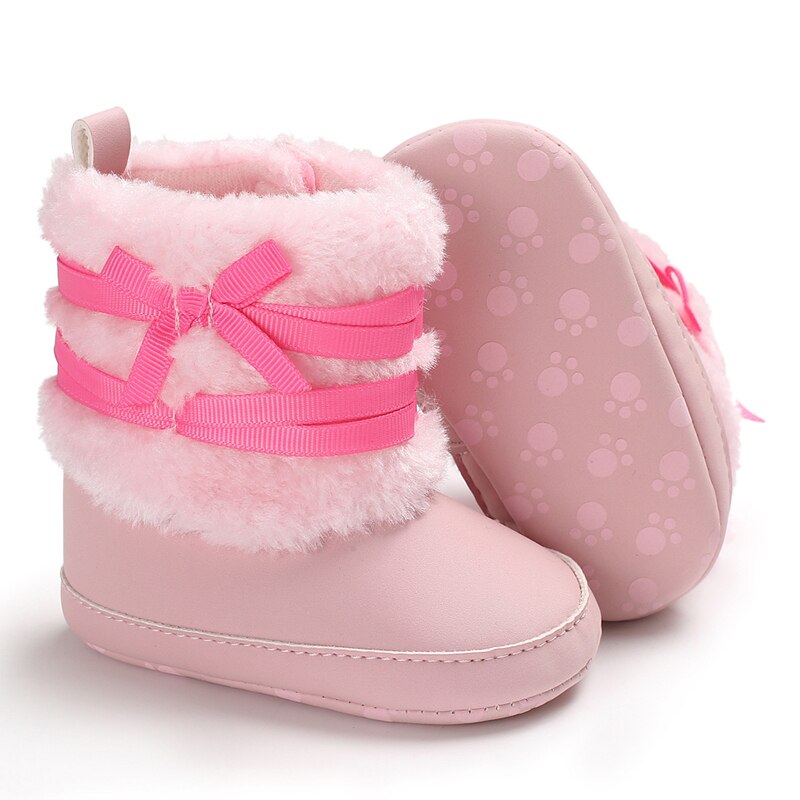 Nuevas botas cálidas de invierno a la , botas de nieve para bebés y niños, zapatos de niño con lazo, zapatos de cuna para recién nacidos de 0 a 18M: Rosa / 0-6 meses