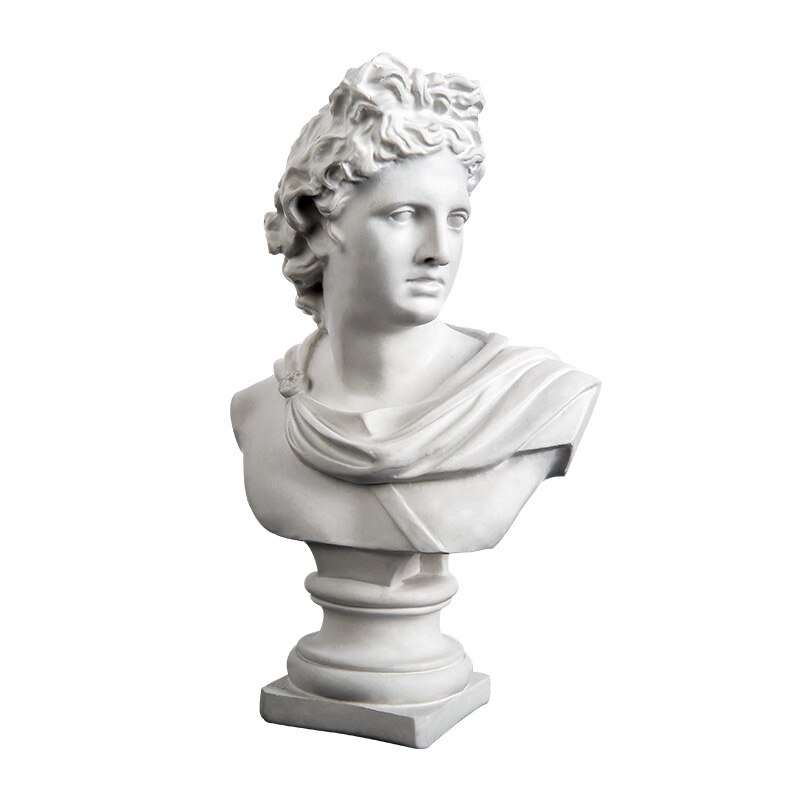 30 CM Large Apollo Bust Statue Adelos Greek Mythology Resin Plaster Craftwork Office Hotel Living Room Decoration