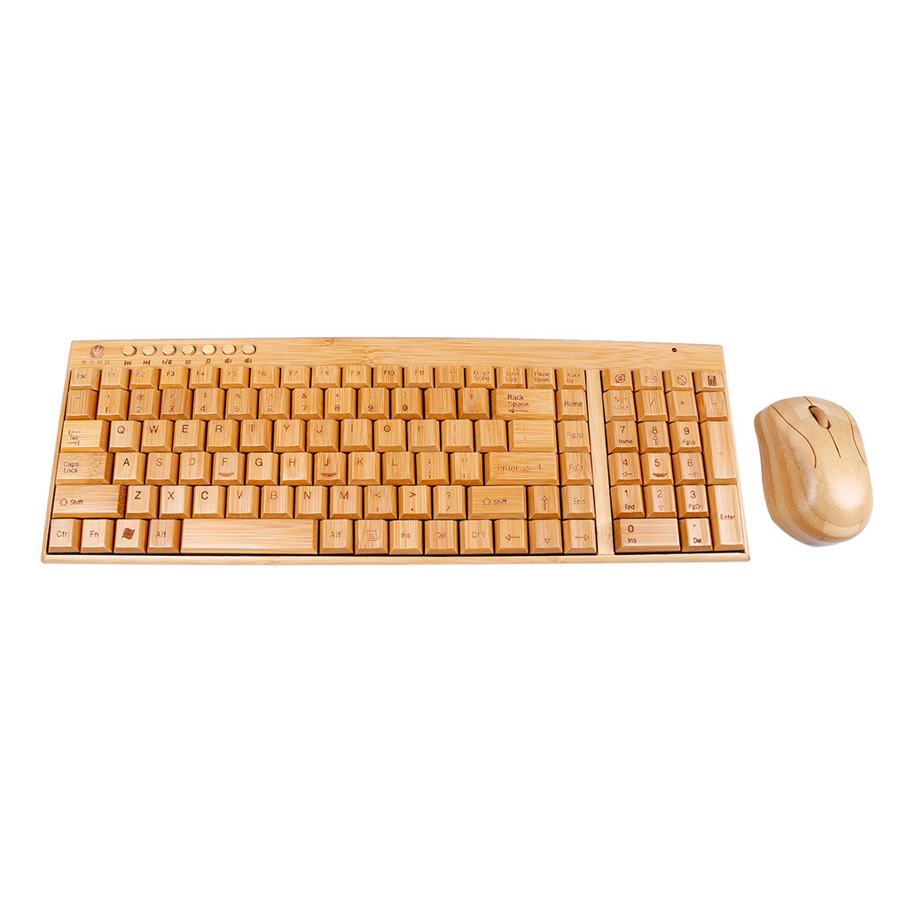 Handcrafted Natural Bamboo Wooden PC Wireless 2.4GHz Keyboard and Mouse Combo Gamer Similar for PC #YL10: Default Title
